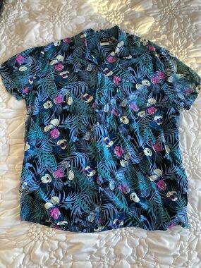 Men's mickey mouse Tropical Print Short-Sleeve button up collared shirt